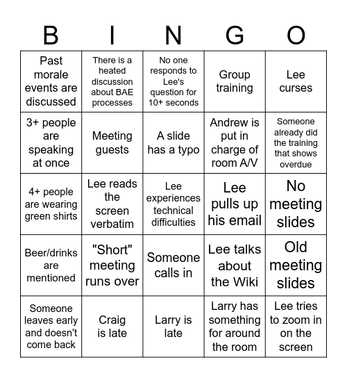 ITE Meeting Bingo Card