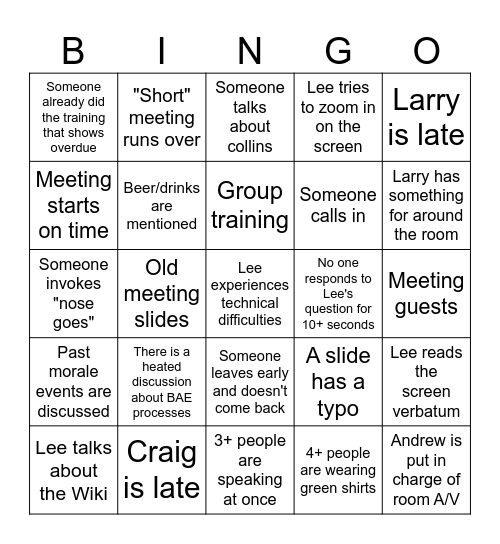 ITE Meeting Bingo Card