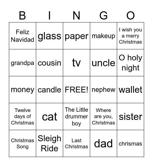 CHRISTMAS Bingo Card
