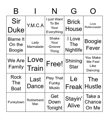 Disco Dance Party Bingo Card
