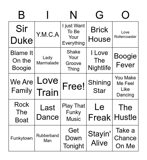 Disco Dance Party Bingo Card