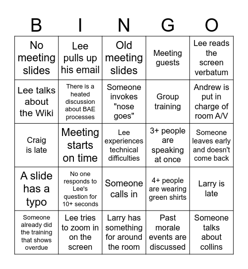 ITE Meeting Bingo Card