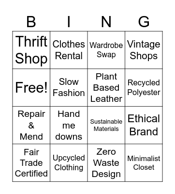 Sustainable Fashion Bingo Card