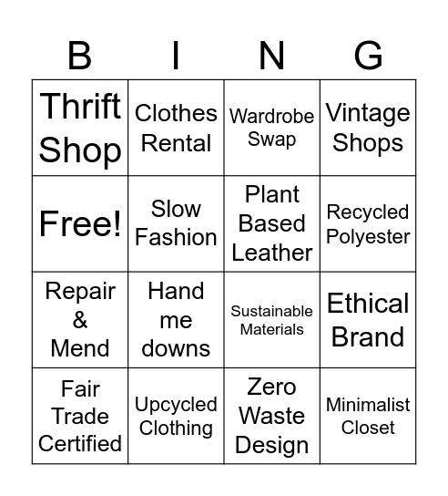 Sustainable Fashion Bingo Card