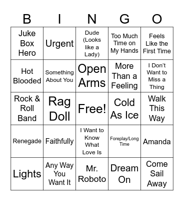 Battle of the Bands Bingo Card