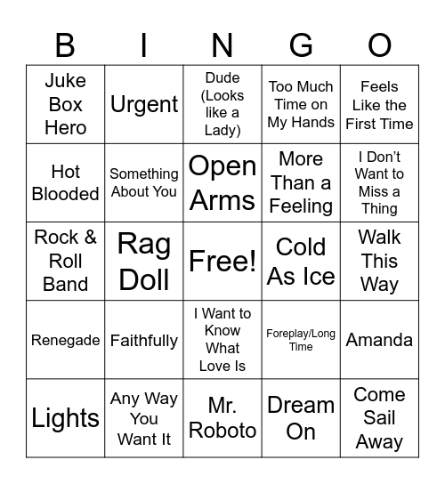 Battle of the Bands Bingo Card