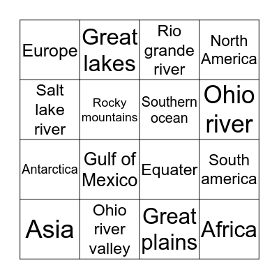 Geography Bingo Card