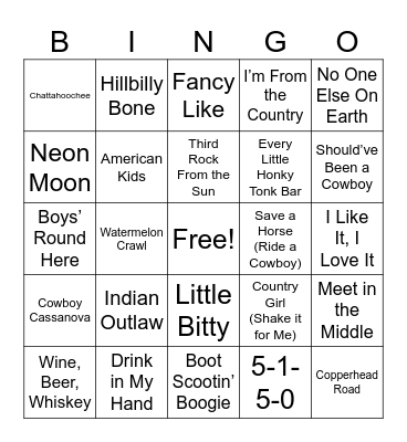 Country Line Dance Bingo Card