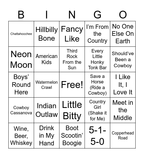 Country Line Dance Bingo Card