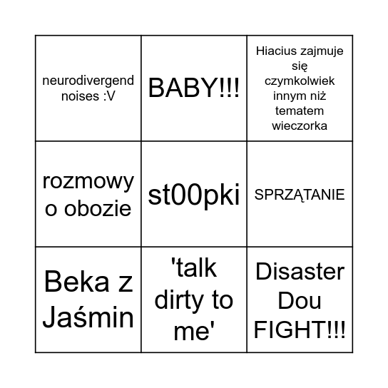 "Obiady czwartkowe" Bingo Card