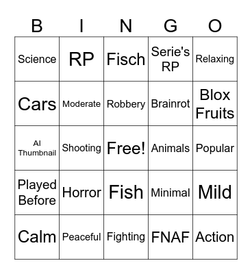 Roblox recommendations Bingo Card