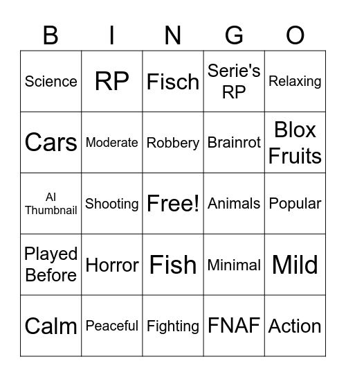 Roblox recommendations Bingo Card