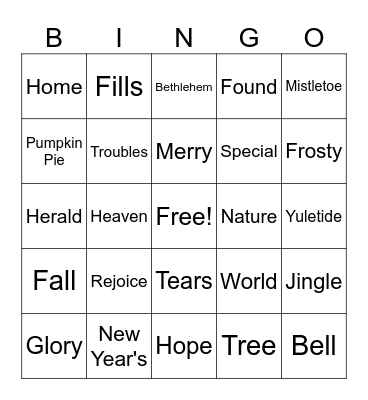 Christmas Song Lyric Bingo Card