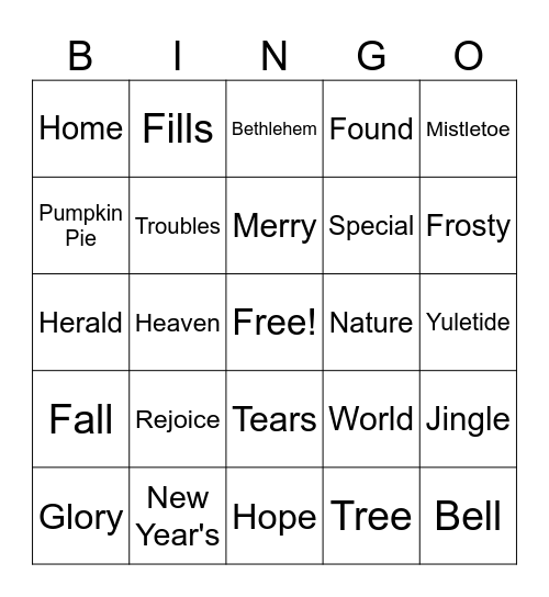 Christmas Song Lyric Bingo Card