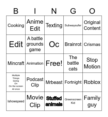 Youtube shorts Bingo Card