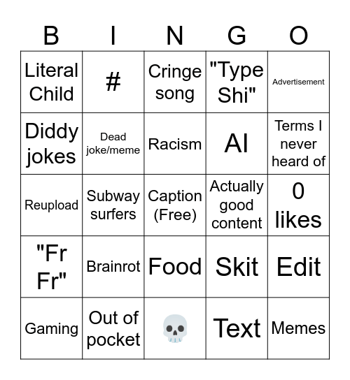 TikTok Bingo Card