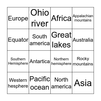 Geography bingo Card