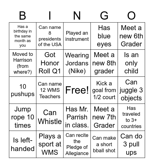 Get to know you BINGO Card
