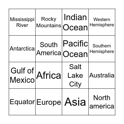 Geography bingo Card