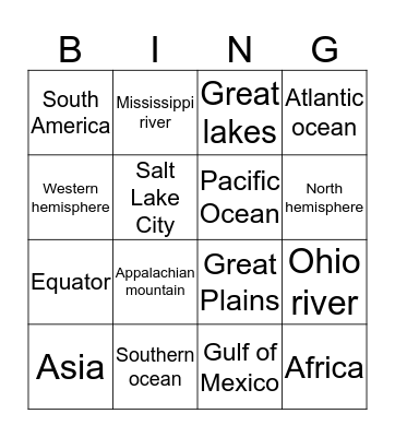 Geography Bingo Card