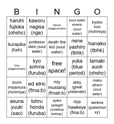 murph's fav anime critters Bingo Card