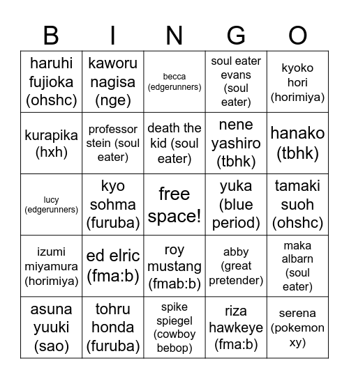 murph's fav anime critters Bingo Card