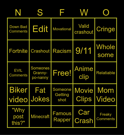 Insta Reels Bingo Card