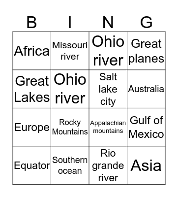 Geography bingo Card