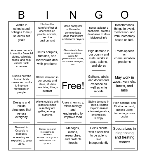 Career Bingo 1 Bingo Card