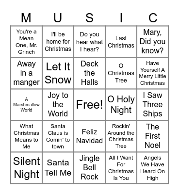 Christmas Music Bingo Card