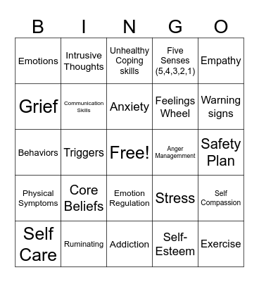 Mental Health Bingo Card