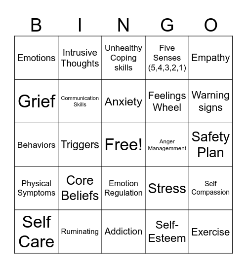 Mental Health Bingo Card