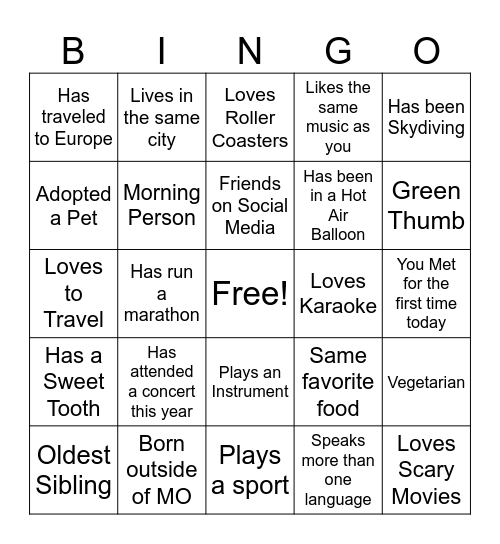 Holiday Party BINGO Card