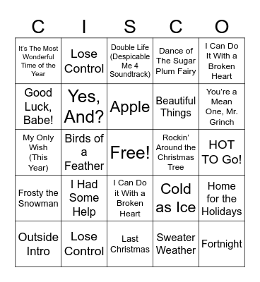 ETC End of Year Musical Bingo Card