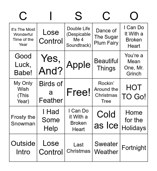 ETC End of Year Musical Bingo Card