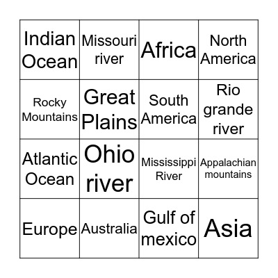 Geography bingo Card