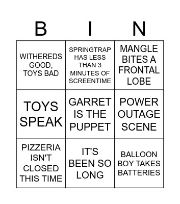 FNAF 2 MOVIE Bingo Card