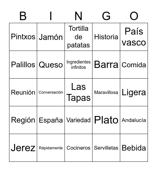 Video de Tapas Bingo Card