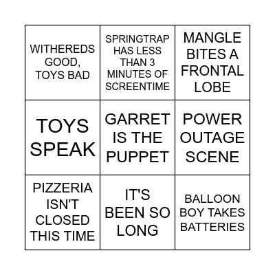 FNAF 2 MOVIE Bingo Card