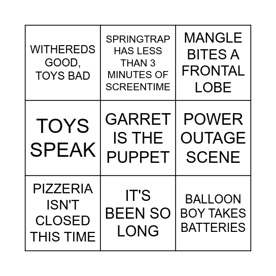 FNAF 2 MOVIE Bingo Card