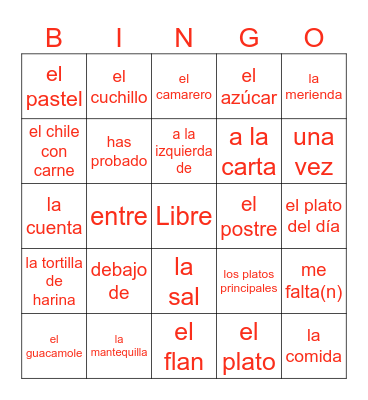 Los restaurantes Bingo Card