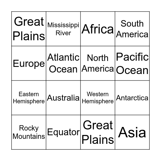 Geography Bingo Card