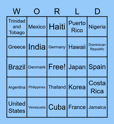 AROUND THE WORLD Bingo Card