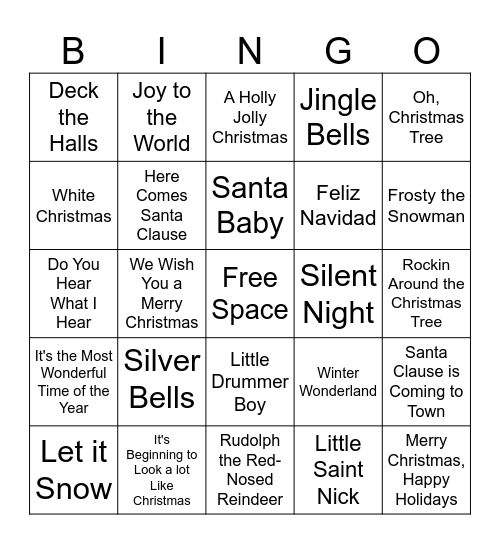 Christmas Carol Bingo Card