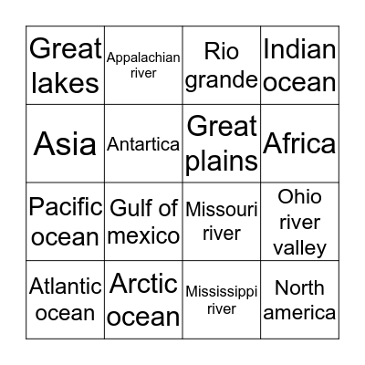 Geography Bingo Card