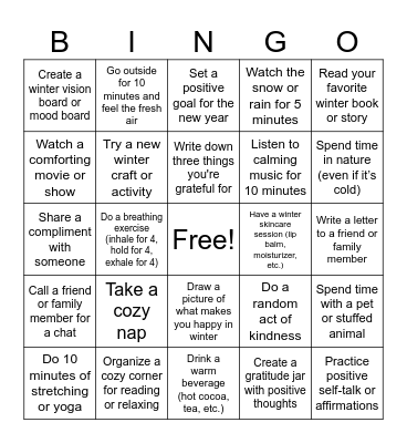 Winter Self Care Bingo Card