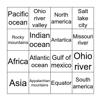 Geography bingo Card