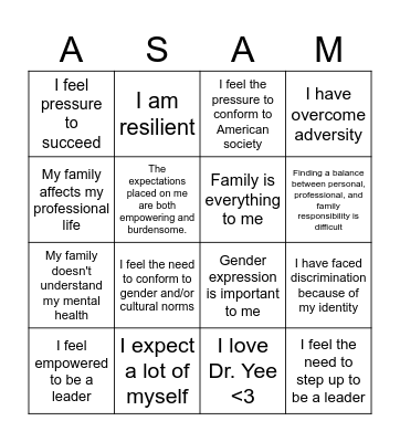 ASAM 308 Bingo Card