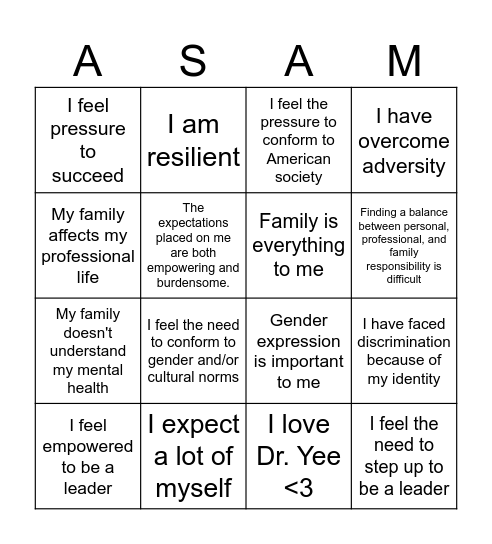 ASAM 308 Bingo Card