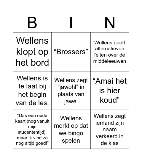 Wellens Bingo Card